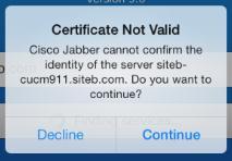 Step 184 Select Continue, on the CUCM Certificate Not Valid warning Step 185 Select Continue, on the IMP Certificate Not Valid warning Step