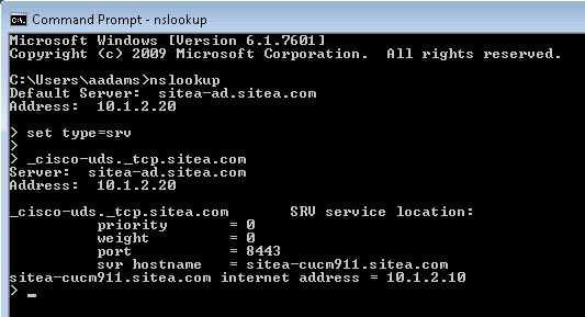 Verify _cuplogin DNS Service Records The Ultimate BYOD & Jabber Lab Step 40 Step 41 Step 42 Step 43 Click the Command Prompt icon on the task bar of SiteA-WS01 (172.19.X.