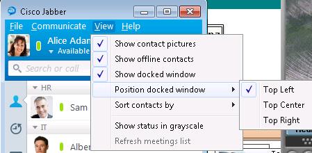 Step 36 Notice the main Jabber window switches to the contacts tab Step 37 Step 38 Step 39 Step 40 Step 41 Click View Show docked window Notice the dock goes away Click View Show docked window Notice