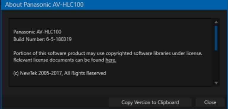AV-HLC100 Live Production Center Software update procedure AV-HLC100 Software Update Procedure / June 2018 1. Version display and Preparation 1-1. The version is displayed in Administration Panel 1.
