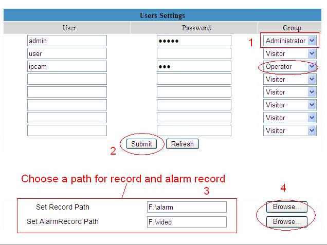 Figure 3.3 Here you can set the record file path and the alarm record file path for the camera. Click Browse and choose the path.