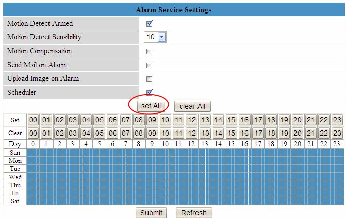Figure 3.30 2) Specify an alarm schedule. If you want the camera to alarm during the time you set select Scheduler and set time range.