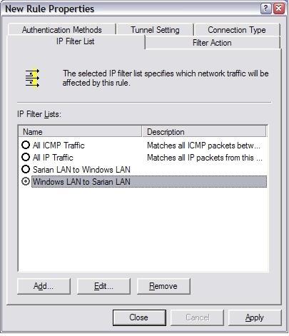 3.4 How to Configure a Rule for a NetA-to-NetB Tunnel On the IP Filter List tab, click the filter list you