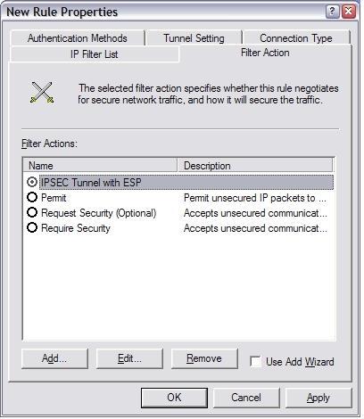 Figure 3-30: New Rule Properties Net B to Net A Tunnel Tunnel Endpoint On the Filter Action tab, click the filter action you created earlier.