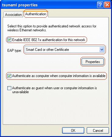 8. Click the Use a certificate on this computer radio button, and then check the Use simple certificate selection check box. 9. Check the Validate server certificatecheck box, and click OK.
