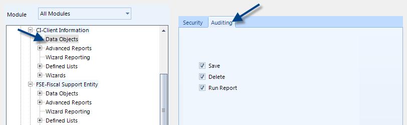 Select or clear the auditing options, as needed: Save - track when a user add a new record or modifies and saves an existing record. Delete - track when a user deletes a record.