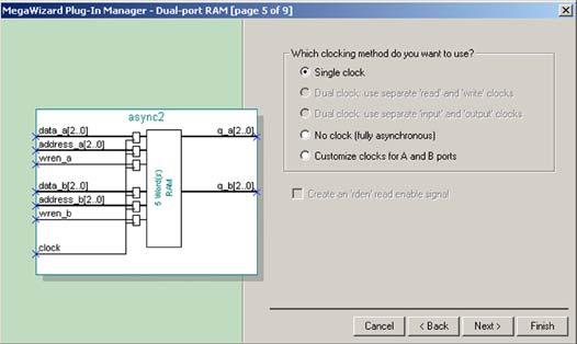 Figure 20. MegaWizard Plug-In Manager - Dual-Port Ram [page 3 of 7] 11. Check Write input ports and Read output ports to be registered.