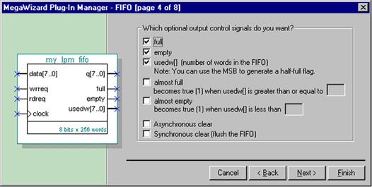 Figure 25. MegaWizard Plug-In Manager - LPM_FIFO [page 4 of 8] 7.