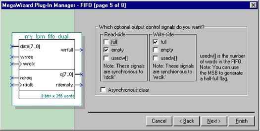 Figure 29. MegaWizard Plug-In Manager - LPM_FIFO [page 5 of 8] 9.