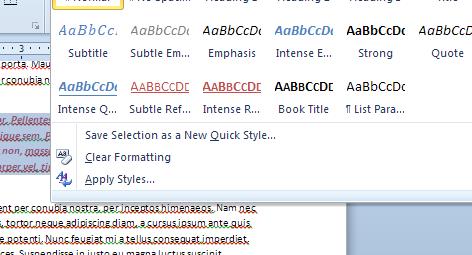 Applying a style is very simple. First, select the text you want to apply the style to. Then, go to the Home ribbon, and click on the Style that you want to use.