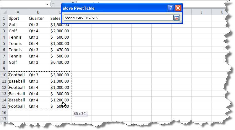 3. Highlight the new data area on the worksheet. 4. Select OK. 5. Excel opens the new PivotTable.