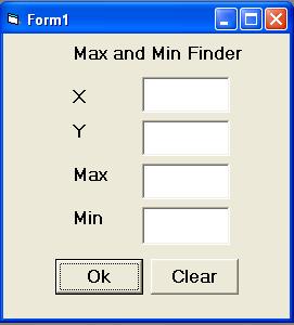 6. Fill the blank lines with proper codes: x = Val(..Text) y = Val(Text2. ) If x > Then ma = x ma = y Text3.Text = ma If x < y mi = x mi = y..text = mi Private Sub Command2_Click().