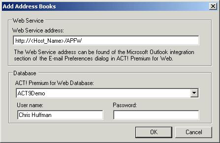 Premium for Web Address Book, then click OK. The Address Books dialog box appears. 5. Click the Add button. The Add Address Books dialog box appears. 6.