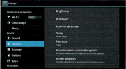 3.6 Display and Wallpaper You can adjust the brightness, font size