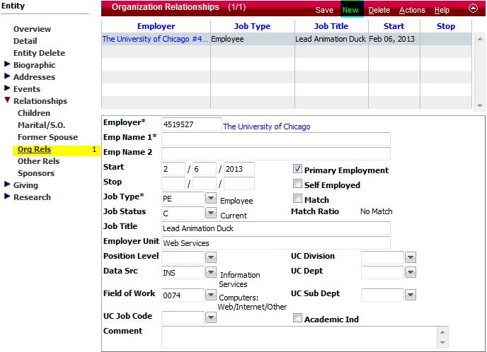 The University of Chicago Alumni Relations and Development Condition 3 same employer, same address, but