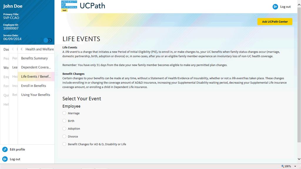 Use this task to submit a marriage life event in the UCPath website.