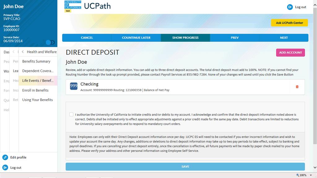 35. Use the Direct Deposit page to review and update your banking information