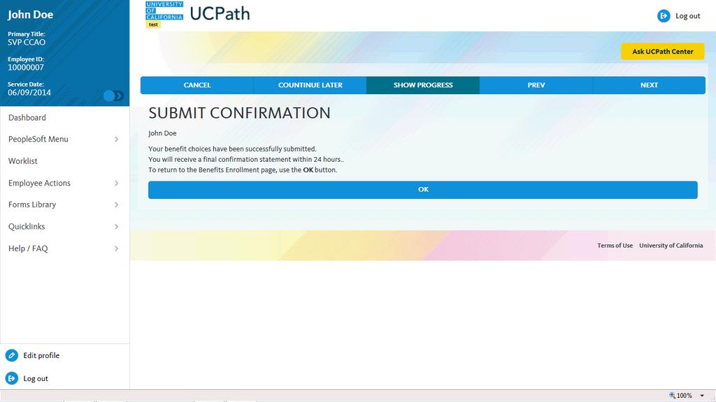 The Submit Confirmation page appears.
