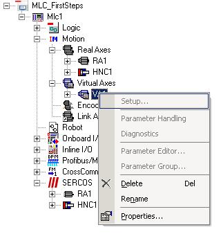 Functional Description Rexroth IndraMotion MLC 03VRS Electric Drives Bosch Rexroth AG 53/333 IndraMotion MLC - Hardware Commissioning and Basic Sequences in Offline Mode Axis Assignment Context Menu