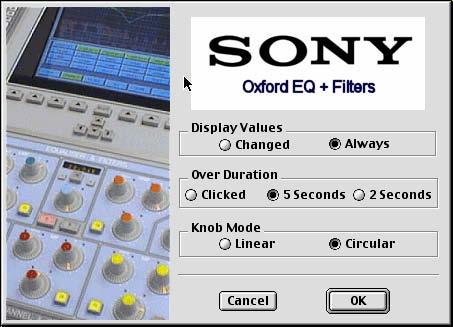 28. Options Popup Clicking on the Sony button produces a pop down menu where the operation of the plugin user interface can be customised. Display Values.