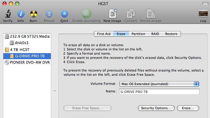 Maintenance for Your Drive Initialize Drive for Mac G-DRIVE PRO TB was factory-formatted for use or initialized for Mac OS.