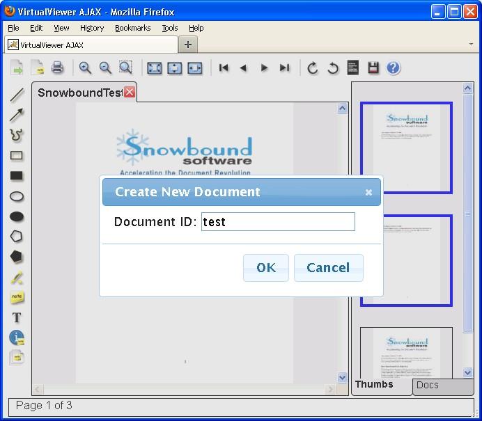 Chapter 2 - Using the VirtualViewer AJAX Client The new document is displayed in a tab with the document name that you entered.