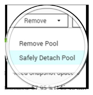 Storage/Snapshot> Storage Pool manage > Remove > Safely etach Remove and