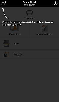 1. Make sure printer is turned on. 2. Start application and tap screen. 3. Check if your printer appears at top of screen. If so, setup is complete. There is no need to perform the steps below.