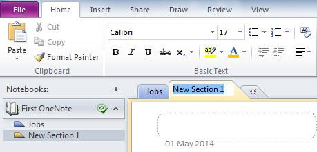 We will now add a Section to record the minutes from any meeting we attend. To create the Section click on the New Section (star) button to the right of the Jobs section tab.