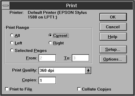If you choose Print, you first see a Print dialog box similar to the one shown below (depending on your software program).