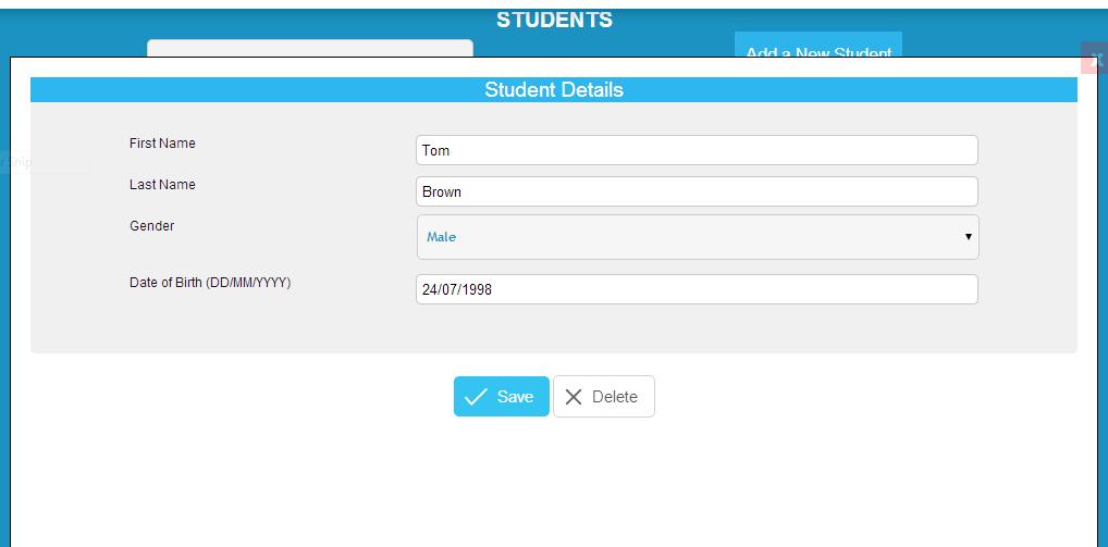 Step 3: Students This section is where you add all your school student names, gender and date of birth.