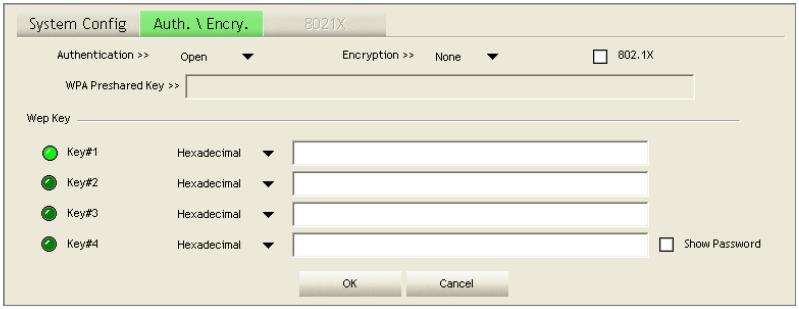Authentication Type There are 7 types of authentication modes supported by RaUI including open, Shared, LEAP, WPA and WPA-PSK, WPA2 and WPA2-PSK Encryption Type For open and shared authentication