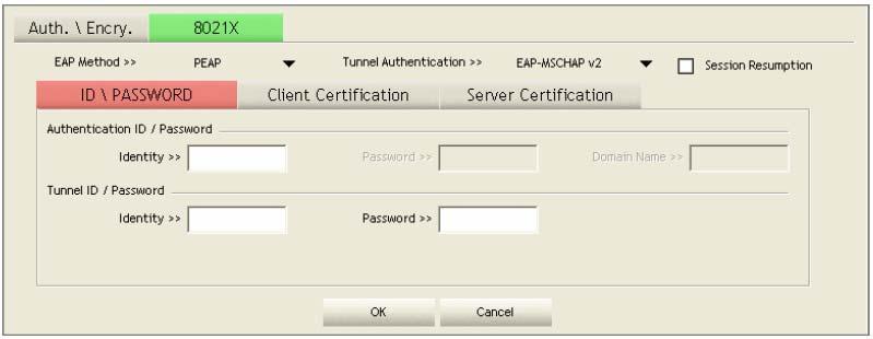 EAP method: Tunnel Authentication: Session Resumption: To select an EAP method.