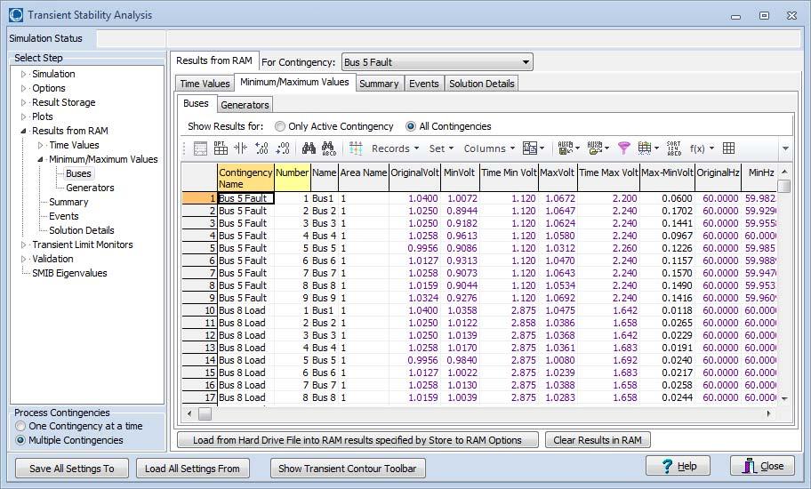 Transient Stability Dialog Layout Changes Optionally look at results for multiple contingencies simultaneously