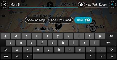 When you select an address from the list of search results, you can choose to show it on the map, add a crossroad or plan a route to that chosen location.