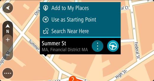 A pop-up menu shows the nearest address. 3. To plan a route to this destination, select the drive button: A route is planned and then guidance to your destination begins.