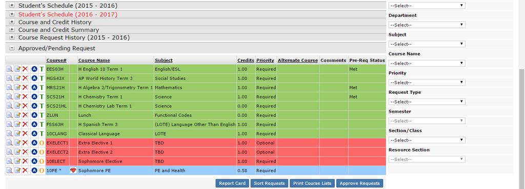 Course Requests Tab The Course Requests tab allows users to enter student course requests.
