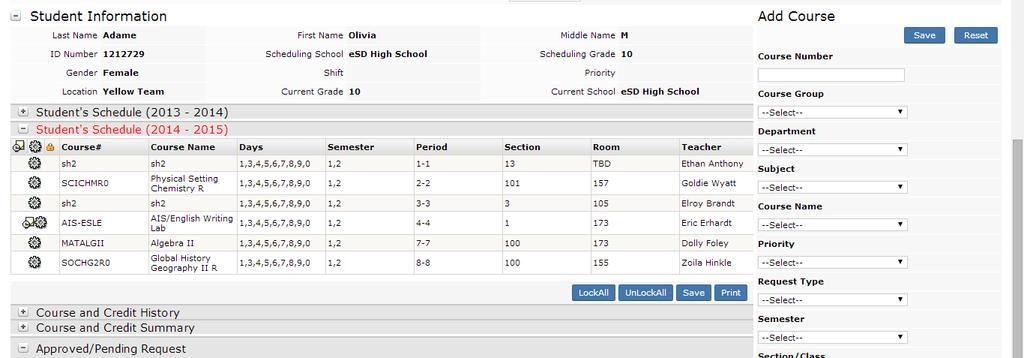 To view the student s schedule for the current or next Scheduling Year, click the Expand icon next to the