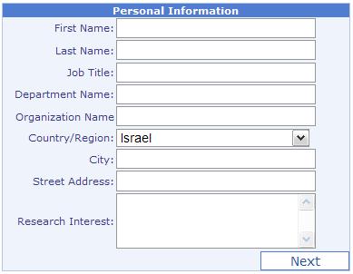 2.2 Type your personal information for identification, as requested below, and then click Next. Attention Students of the Technion's "Service Engineering" course - use the following information: a.