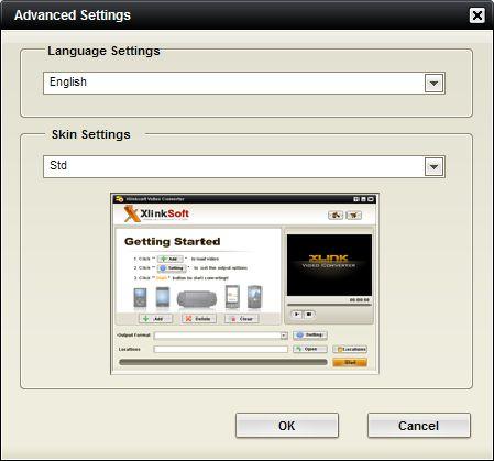 Advanced settings Open the Advanced settings panel, set the language setting and skin