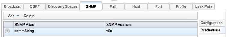 2. Set SNMP Credentials by clicking Credentials > Add, updating the form, and then clicking Create.