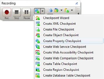 Select Create Property Checkpoint from the Recording toolbar: In the ensuing dialog drag the Finder tool (the