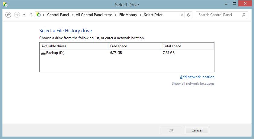 Setup File History Backups (USB Drive) Plug a USB drive into your Surface Swipe in from the right edge of the screen Select Search Enter File History in the search box Select File History from the