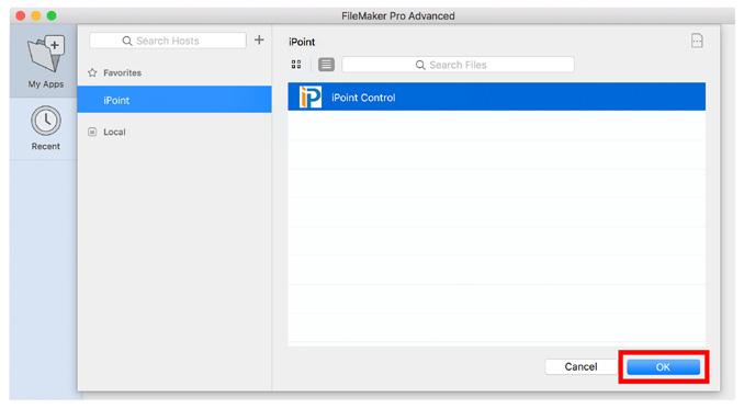 To open the ipoint dashboard in the future, simply open FileMaker and double-click the ipoint file in My Apps You have