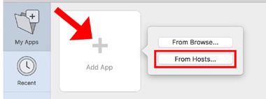 Click the plus sign in the Add App box 6. Click the From Hosts... button 7. Click the plus sign at the top of the window 8.
