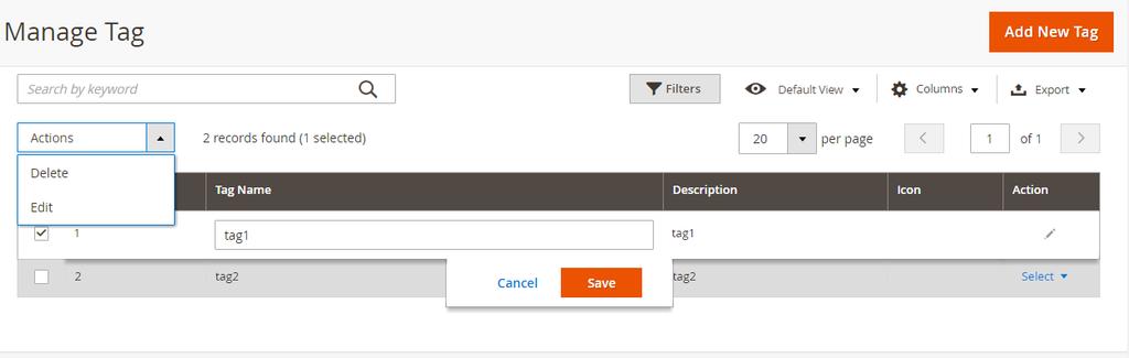 2.2. Managing Tags To create a new tag, hit the Add New Tag button.