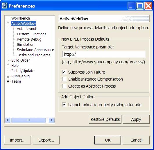Customize BPEL Process Settings ActiveWebflow has extensive settings for global customization of BPEL processes.