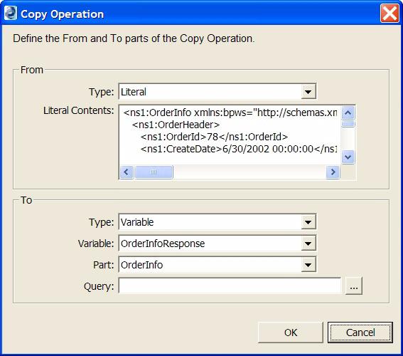 Here is an example of how to specify a copy operation for dynamic assignment of a service.
