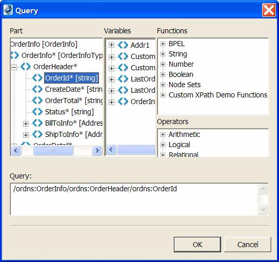 The Query dialog is similar to the Expression dialog, with the addition of a Variable Part tree for easy selection of parts. For details on XPath syntax, see the XPath specification at http://www.w3.