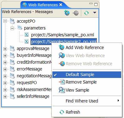 Each time you open View Data, ActiveWebflow displays the previously loaded data values. You can add several sample files for one Web Reference message.